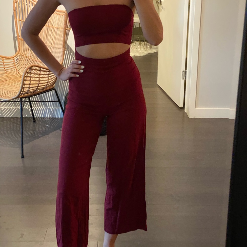 Maroon cropped jumpsuit